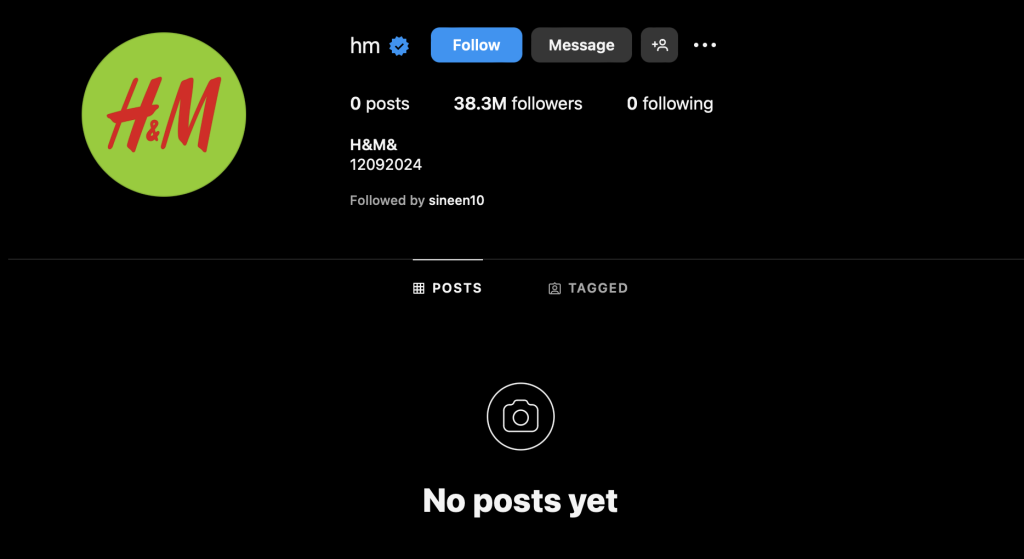 H M Instagram Account Wiped Clean It Could Be. November