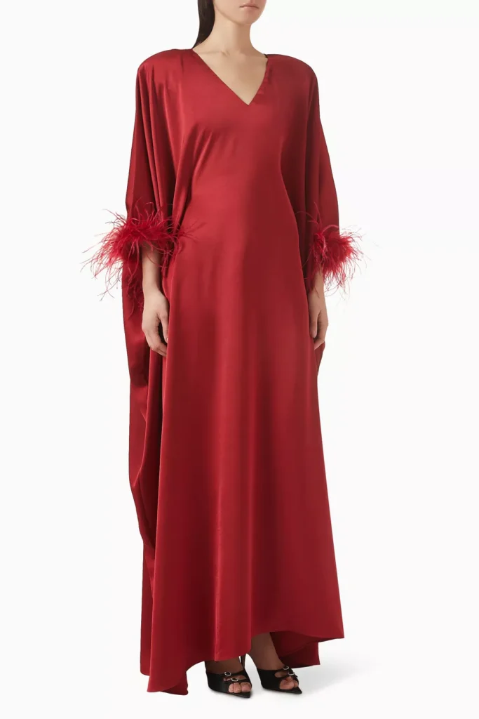 dima-ayad-feather-trim-kaftan - Soigné Middle East