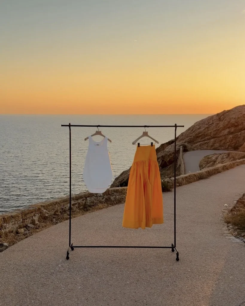 Image of the Jacquemus SS27 top and skirt on a hangar at Corsica for our Jacquemus SS27 highlights