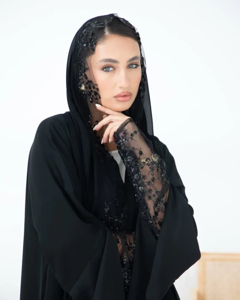 A model wearing an abaya by Khaleeji Abayas
