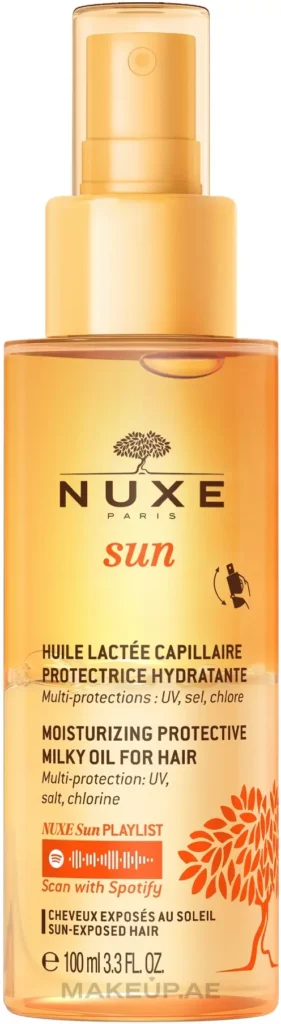 NUXE-SUN-Moisturising-Protective-Milky-Oil-for-Hair - Soigné Middle East Product image of the NUXE SUN Moisturising Protective Milky Oil for Hair