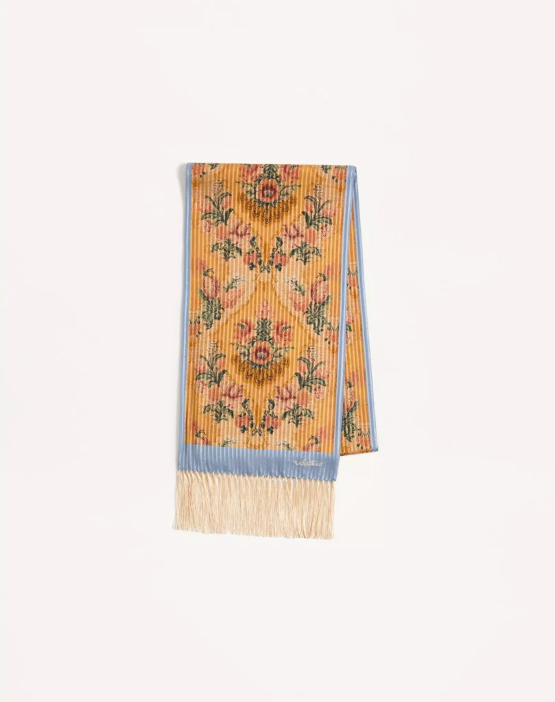 Product image of the Valentino Garavani Après L'Hiver Scarf in Printed Silk and Lurex with Fringes