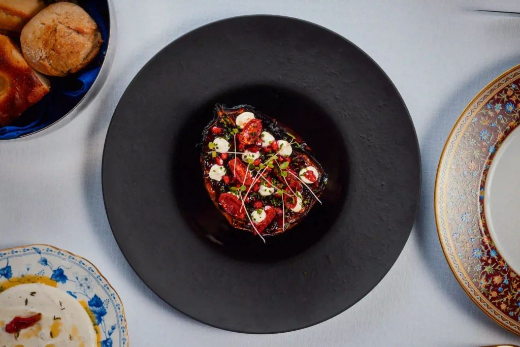 An image of the burnt eggplant dish at Zenon