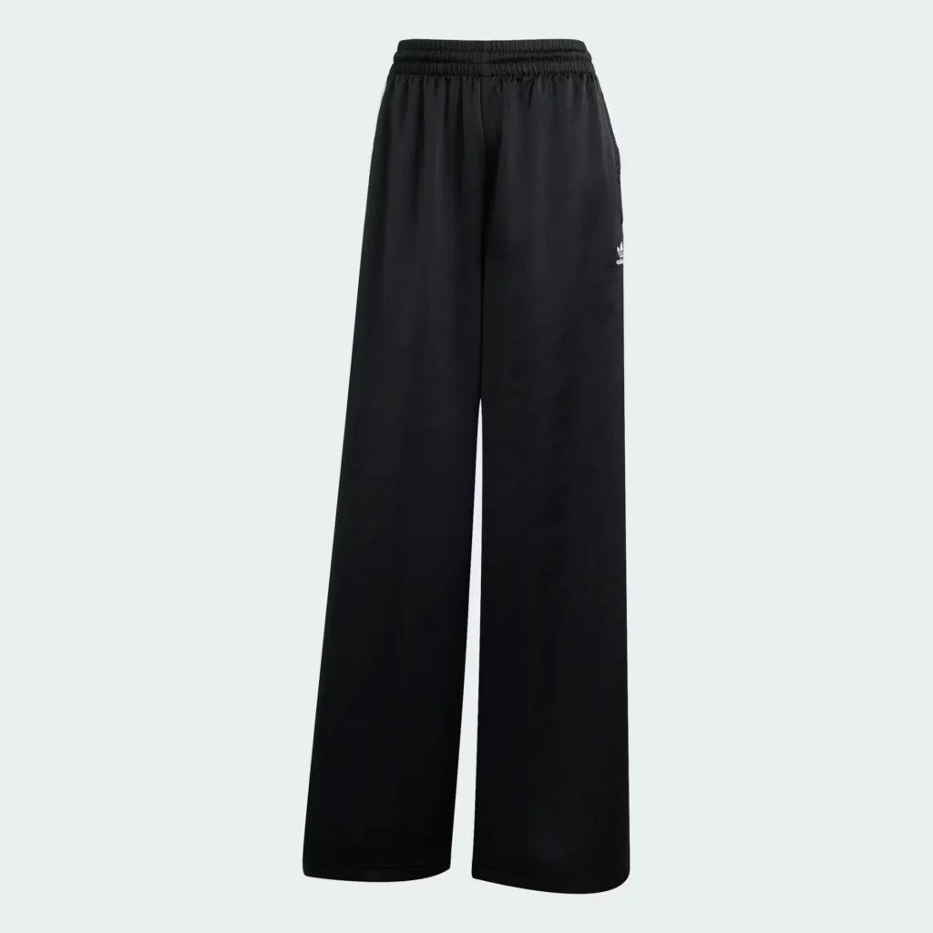 A product image of the Adicolor Satin Wide Leg Track Pants by Adidas