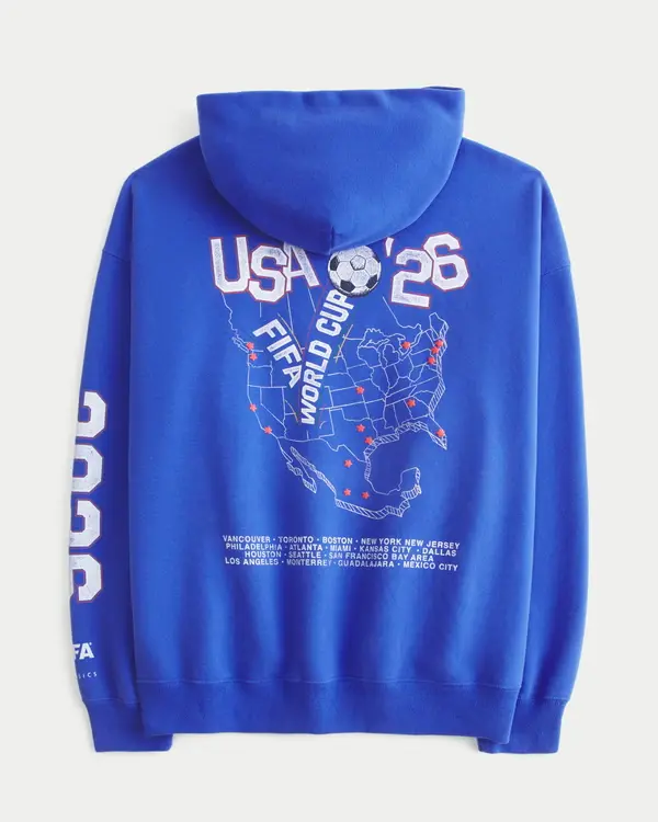 A product image of the Hollister Feel Good FIFA World Cup™ 2026 USA Graphic Hoodie back side