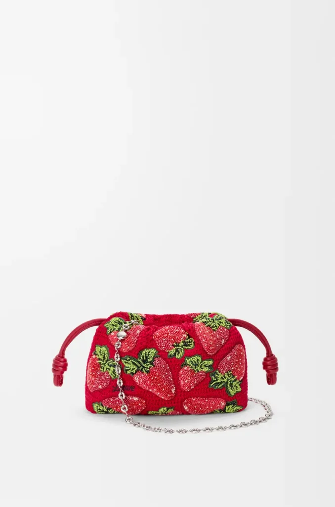 A product image of the Mini Flamenco Purse In Beaded Crochet by Loewe