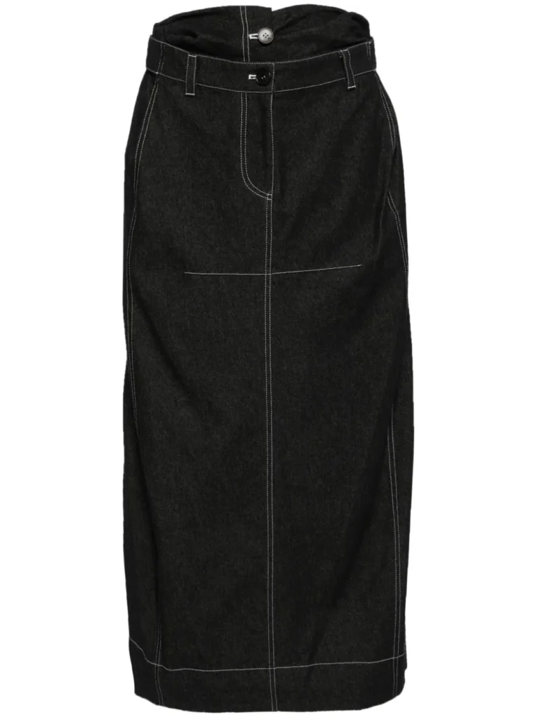A product image of the Double Waist Maxi Denim Skirt by Low Classic