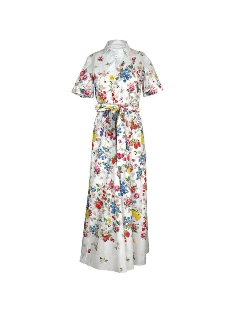 A product image of the Como Fruit-print Belted Maxi Dress by Mary Katrantzou