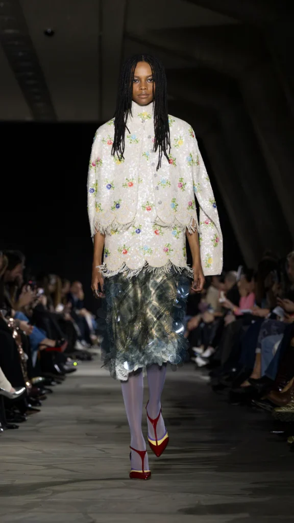 A model walking the Rabanne AW26 show. Image for our Julien Dossena leaves Rabanne news piece