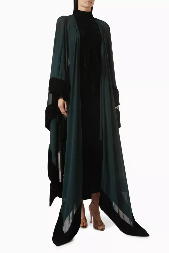 An image of the Roua AlMawally Abaya & Dress Set in Chiffon & Velvet