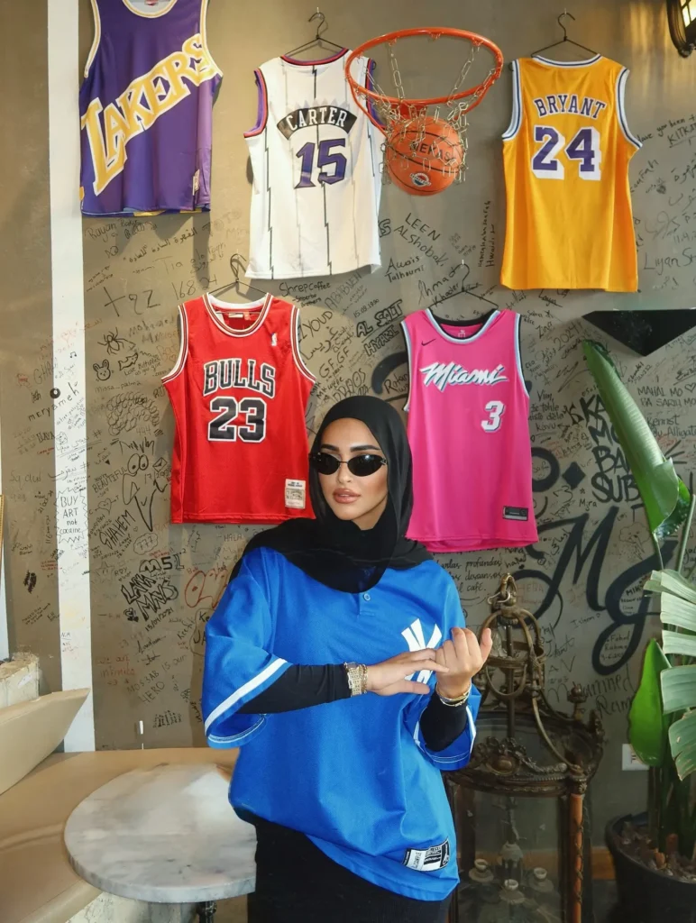 Leen Awartani at a basketball jersey shop