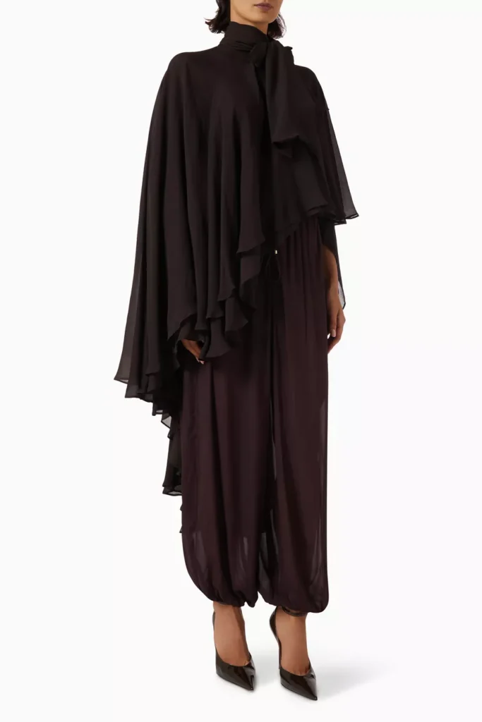 arakii-asymmetric-cape-in-chiffon - Soigné Middle East Product image of Arakii Asymmetric Cape in Chiffon for our things to do in Dubai list