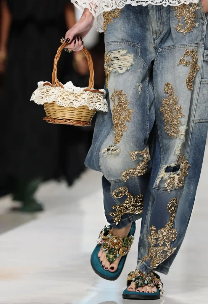 Image of a model's jeans at the Dolce & Gabbana SS27 show