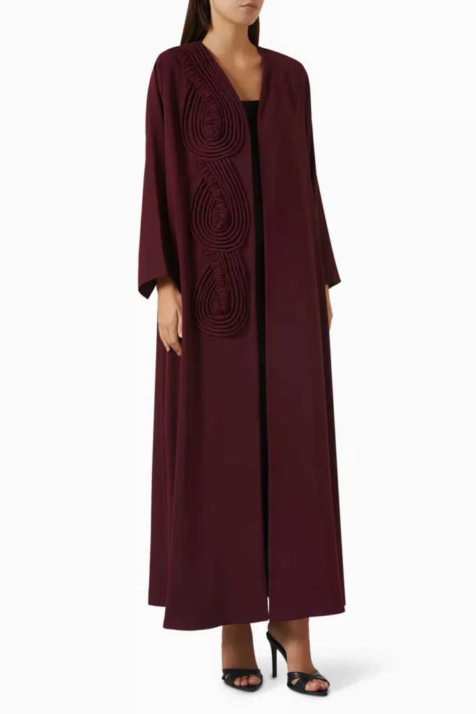 image of Beige Collection Cord-Embroidered Abaya in Italian Crepe
