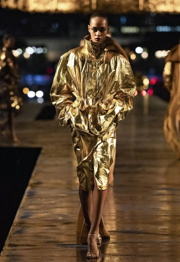 image of a model walking the Saint Laurent SS27 show