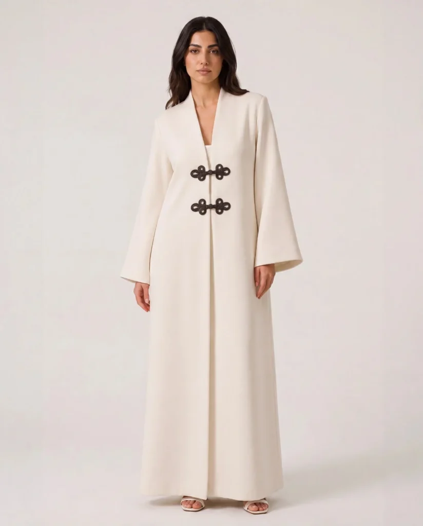 Image of the TAL Manal Contrast Frog Closure Abaya